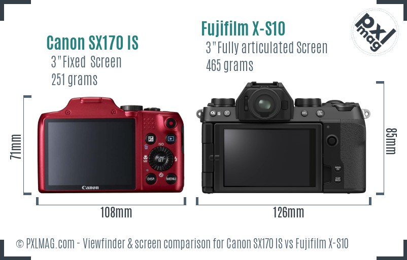 Canon SX170 IS vs Fujifilm X-S10 Screen and Viewfinder comparison