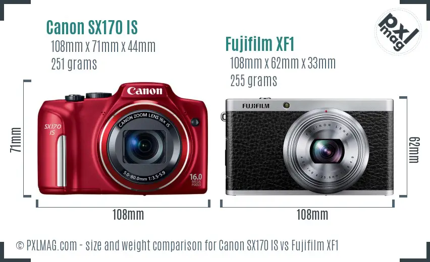 Canon SX170 IS vs Fujifilm XF1 size comparison Canon SX170 IS vs Fujifilm XF1 size comparison
