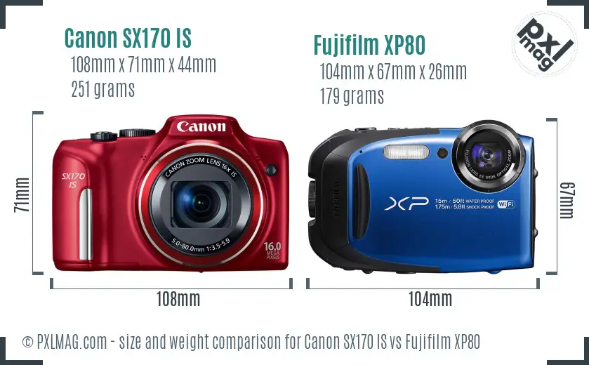 Canon SX170 IS vs Fujifilm XP80 size comparison