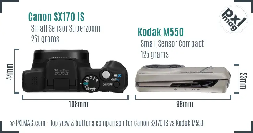 Canon SX170 IS vs Kodak M550 top view buttons comparison