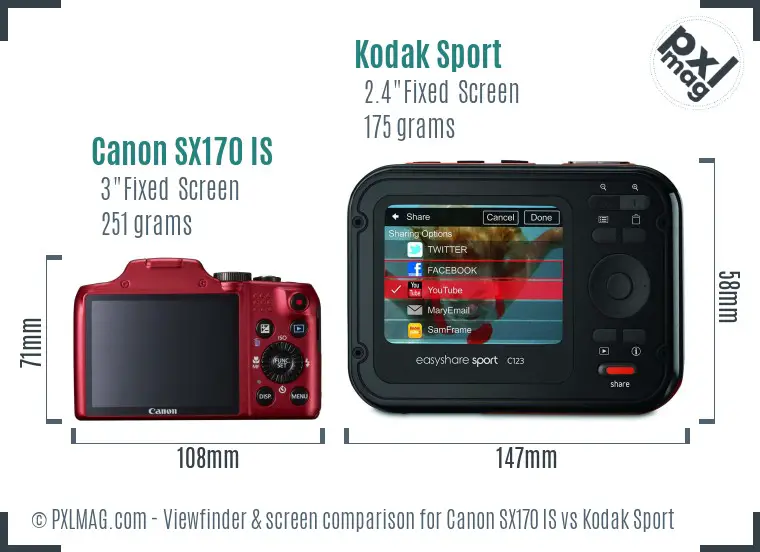 Canon SX170 IS vs Kodak Sport Screen and Viewfinder comparison