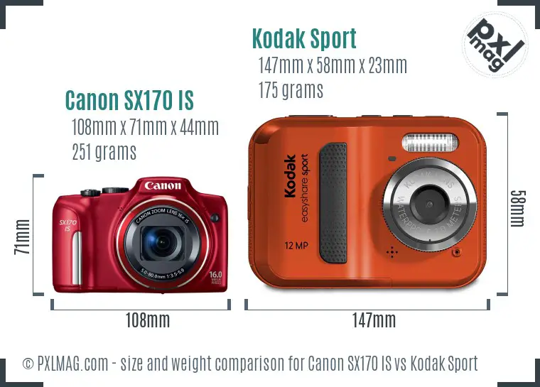 Canon SX170 IS vs Kodak Sport size comparison