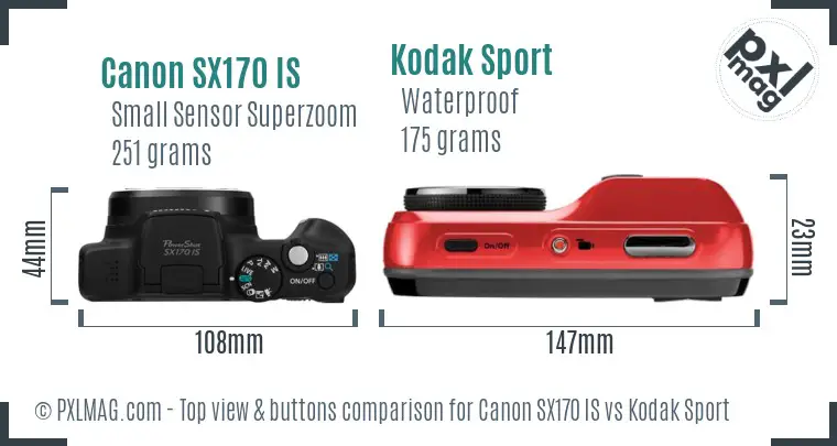 Canon SX170 IS vs Kodak Sport top view buttons comparison