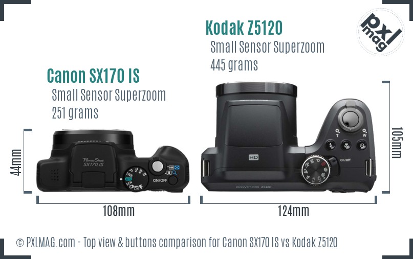 Canon SX170 IS vs Kodak Z5120 top view buttons comparison