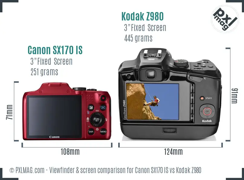 Canon SX170 IS vs Kodak Z980 Screen and Viewfinder comparison