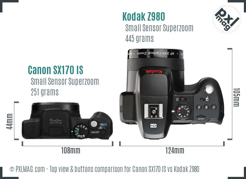 Canon SX170 IS vs Kodak Z980 top view buttons comparison