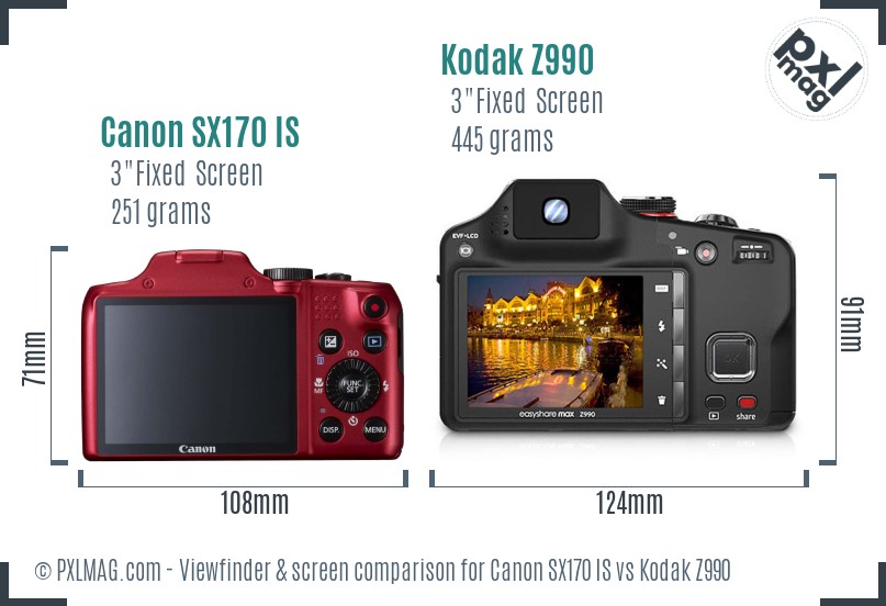 Canon SX170 IS vs Kodak Z990 Screen and Viewfinder comparison