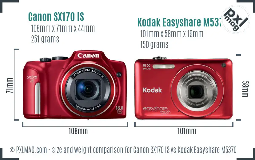 Canon SX170 IS vs Kodak Easyshare M5370 size comparison Canon SX170 IS vs Kodak Easyshare M5370 size comparison