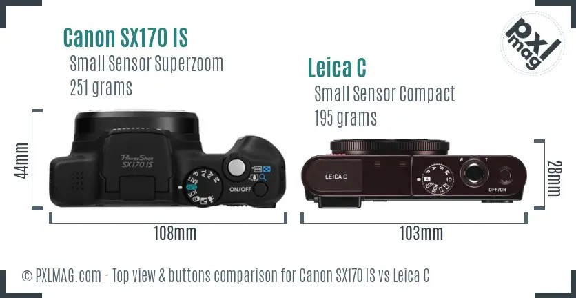 Canon SX170 IS vs Leica C top view buttons comparison