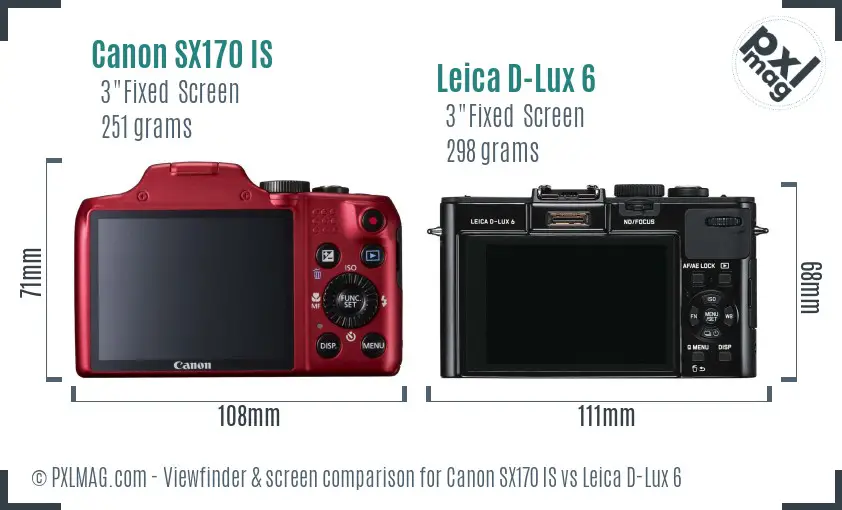 Canon SX170 IS vs Leica D-Lux 6 Screen and Viewfinder comparison