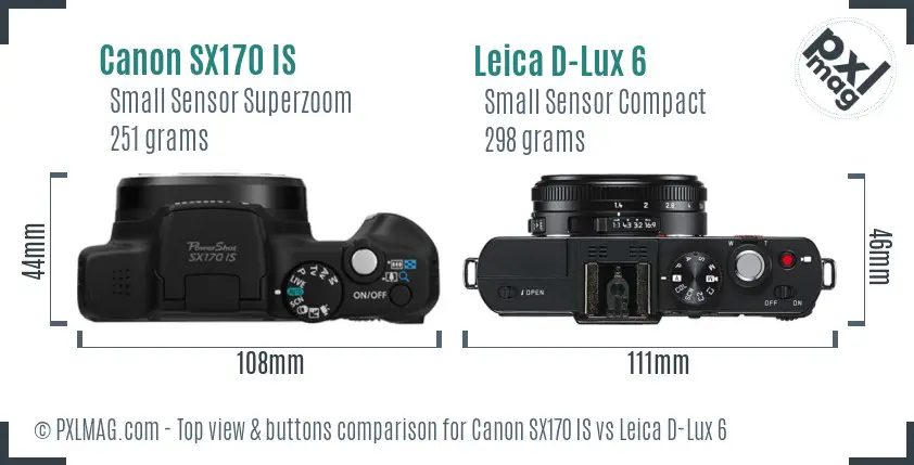 Canon SX170 IS vs Leica D-Lux 6 top view buttons comparison