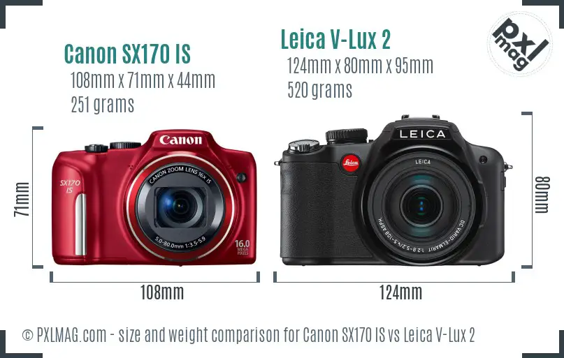 Canon SX170 IS vs Leica V-Lux 2 size comparison