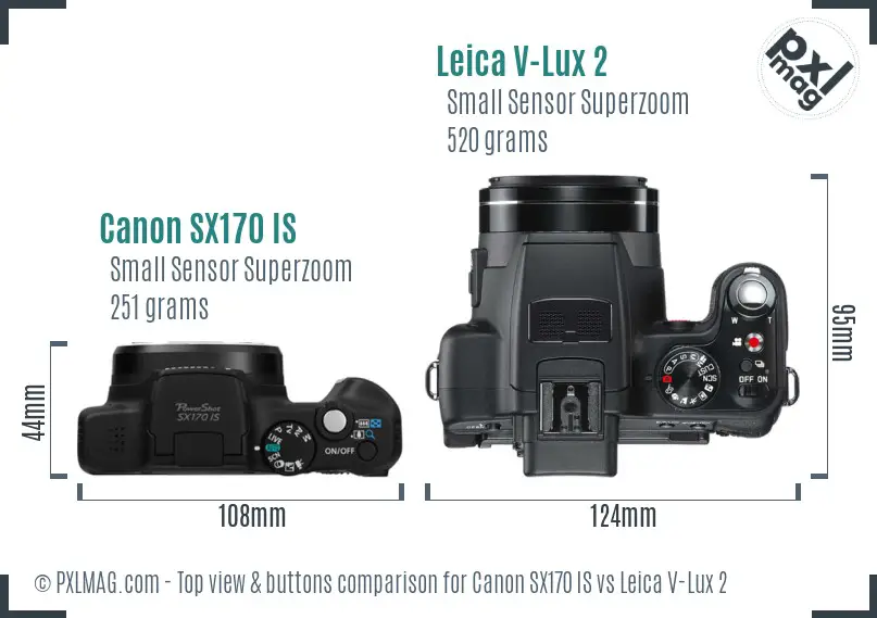 Canon SX170 IS vs Leica V-Lux 2 top view buttons comparison