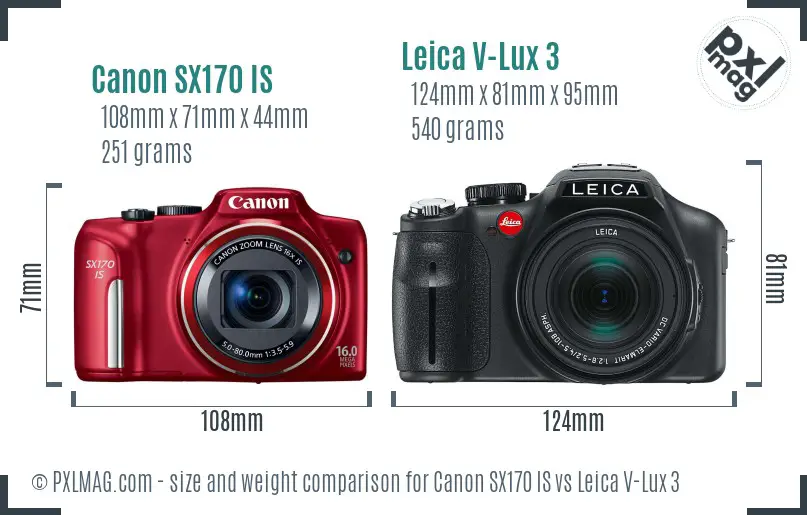 Canon SX170 IS vs Leica V-Lux 3 size comparison