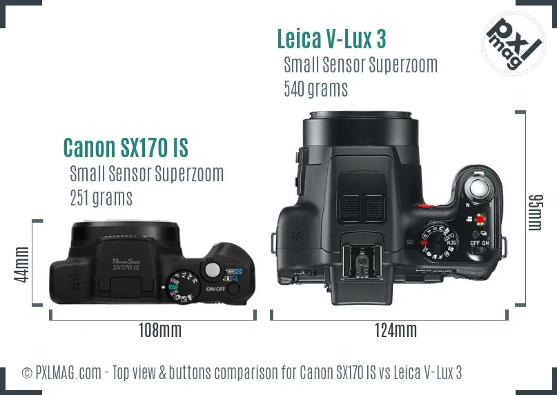 Canon SX170 IS vs Leica V-Lux 3 top view buttons comparison