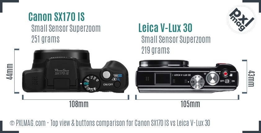Canon SX170 IS vs Leica V-Lux 30 top view buttons comparison