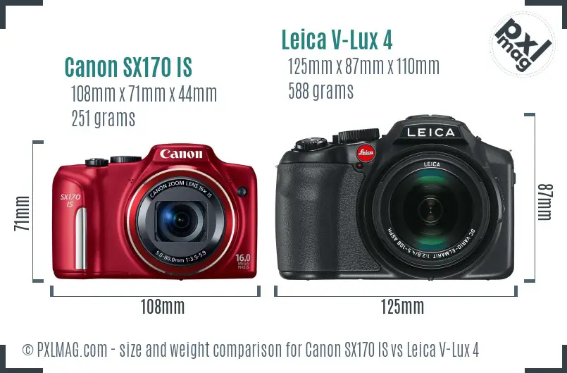 Canon SX170 IS vs Leica V-Lux 4 size comparison