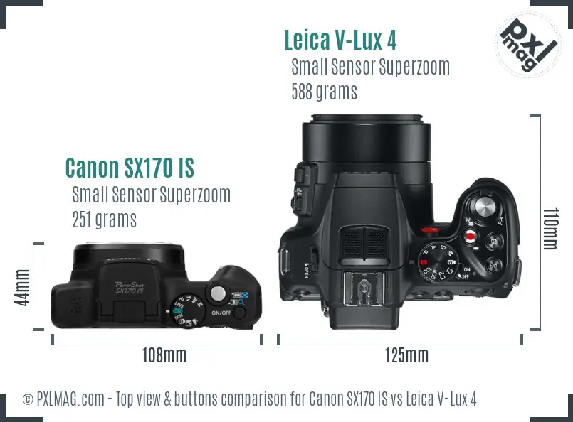 Canon SX170 IS vs Leica V-Lux 4 top view buttons comparison