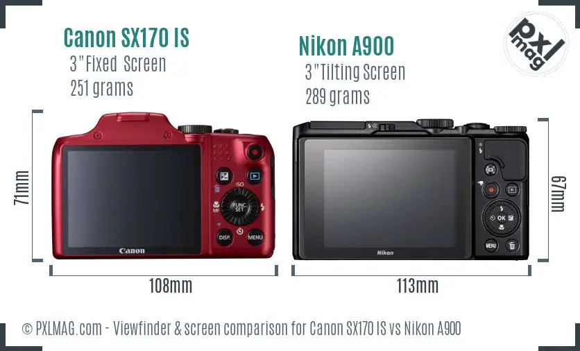 Canon SX170 IS vs Nikon A900 Screen and Viewfinder comparison