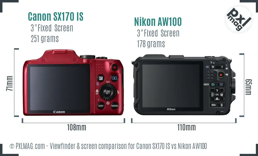 Canon SX170 IS vs Nikon AW100 Screen and Viewfinder comparison