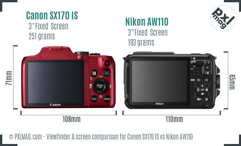 Canon SX170 IS vs Nikon AW110 Screen and Viewfinder comparison