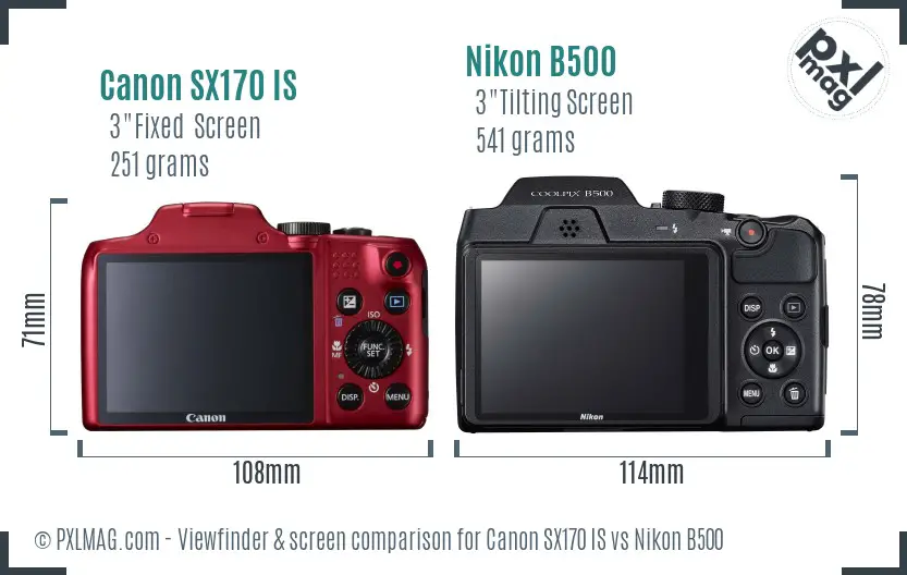 Canon SX170 IS vs Nikon B500 Screen and Viewfinder comparison