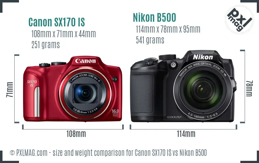 Canon SX170 IS vs Nikon B500 size comparison