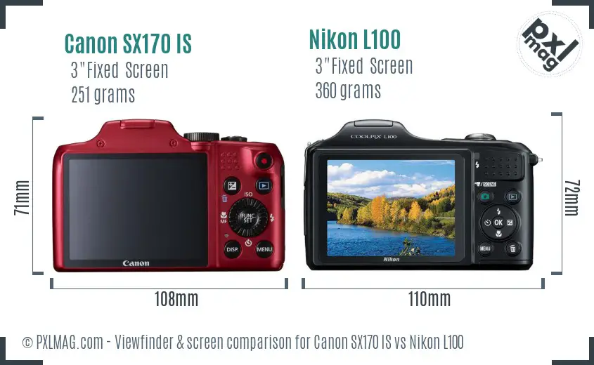 Canon SX170 IS vs Nikon L100 Screen and Viewfinder comparison