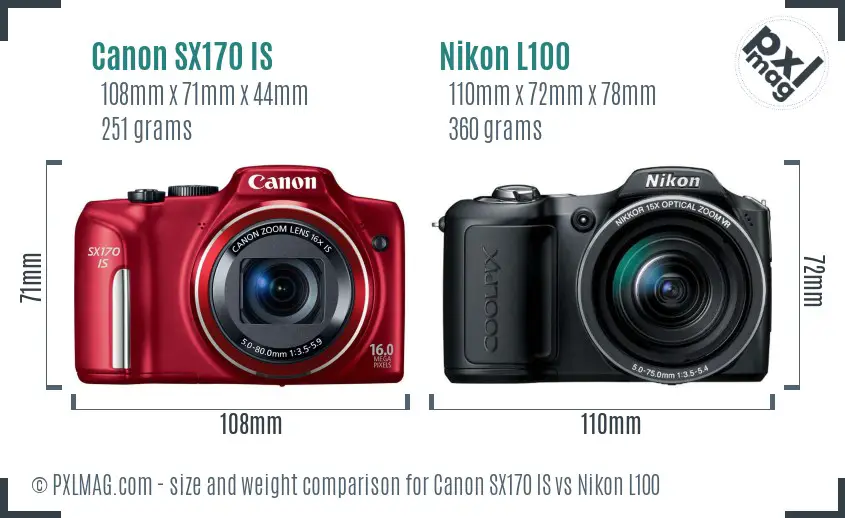 Canon SX170 IS vs Nikon L100 size comparison Canon SX170 IS vs Nikon L100 size comparison