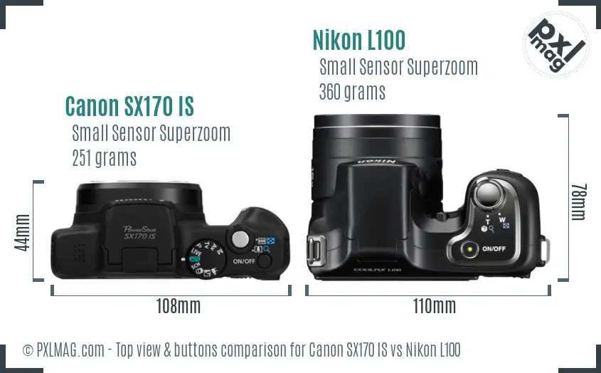 Canon SX170 IS vs Nikon L100 top view buttons comparison
