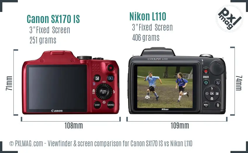 Canon SX170 IS vs Nikon L110 Screen and Viewfinder comparison