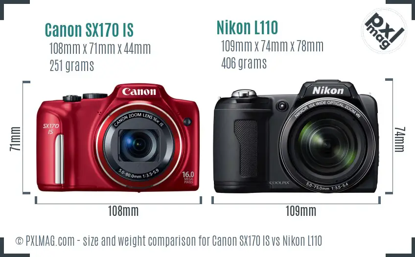Canon SX170 IS vs Nikon L110 size comparison
