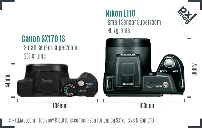 Canon SX170 IS vs Nikon L110 top view buttons comparison