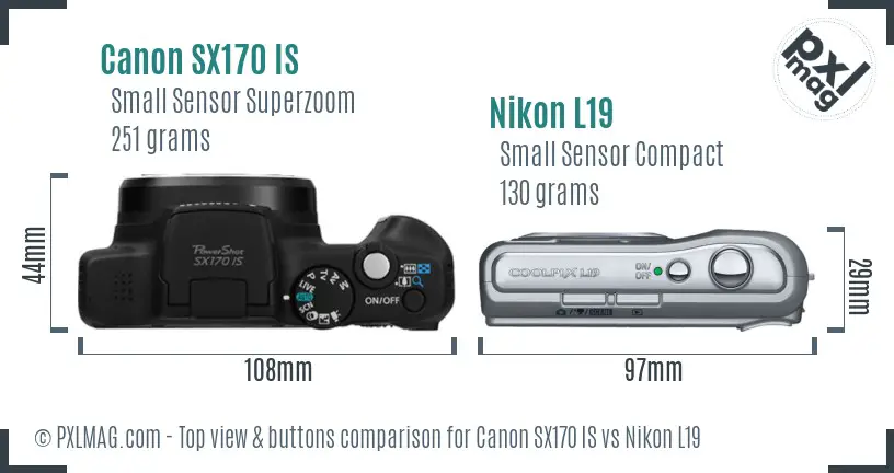 Canon SX170 IS vs Nikon L19 top view buttons comparison