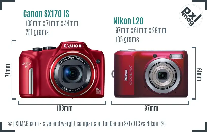 Canon SX170 IS vs Nikon L20 size comparison