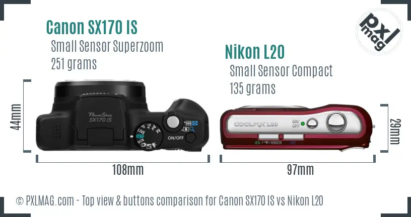 Canon SX170 IS vs Nikon L20 top view buttons comparison