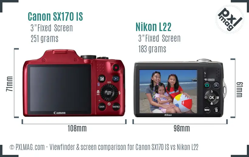 Canon SX170 IS vs Nikon L22 Screen and Viewfinder comparison