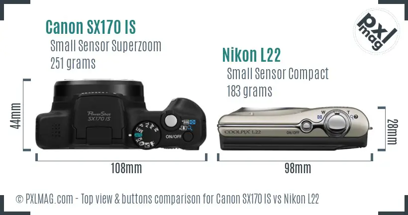 Canon SX170 IS vs Nikon L22 top view buttons comparison
