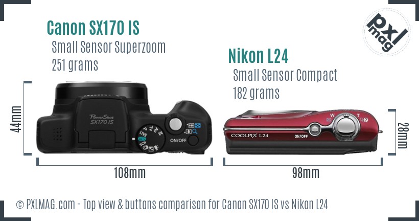 Canon SX170 IS vs Nikon L24 top view buttons comparison