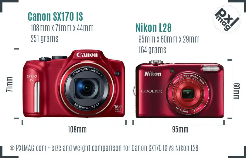 Canon SX170 IS vs Nikon L28 size comparison