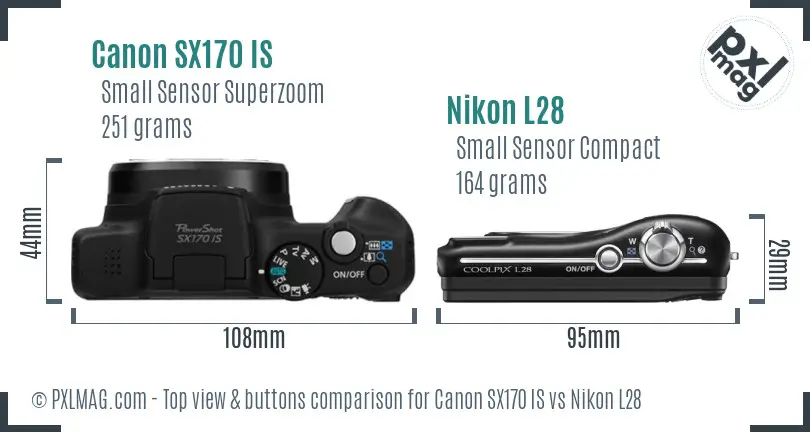 Canon SX170 IS vs Nikon L28 top view buttons comparison