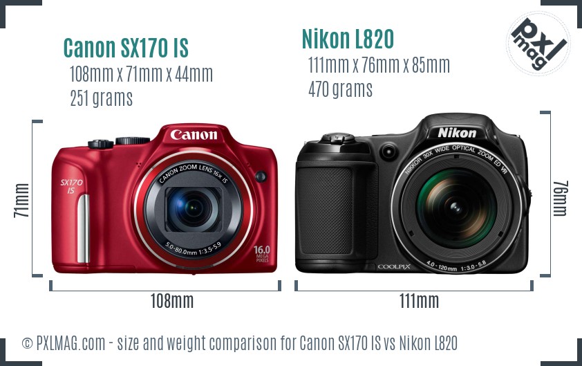 Canon SX170 IS vs Nikon L820 size comparison