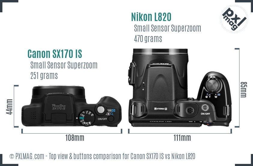 Canon SX170 IS vs Nikon L820 top view buttons comparison