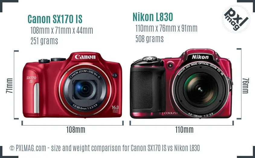 Canon SX170 IS vs Nikon L830 size comparison