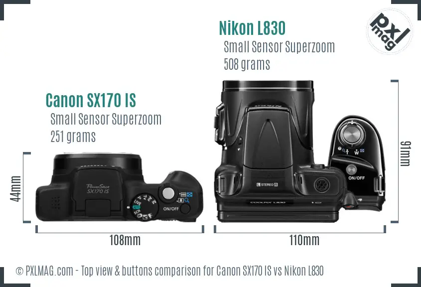 Canon SX170 IS vs Nikon L830 top view buttons comparison