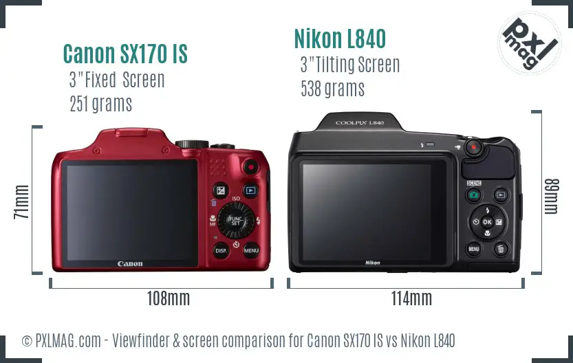 Canon SX170 IS vs Nikon L840 Screen and Viewfinder comparison