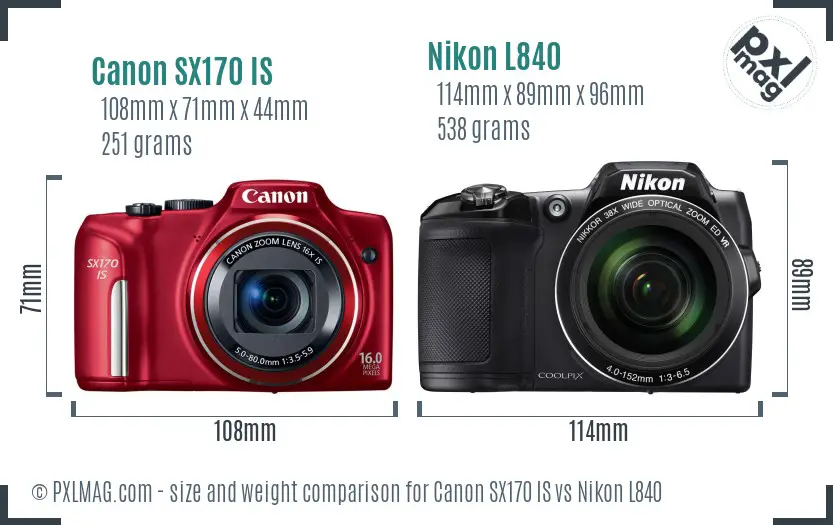 Canon SX170 IS vs Nikon L840 size comparison