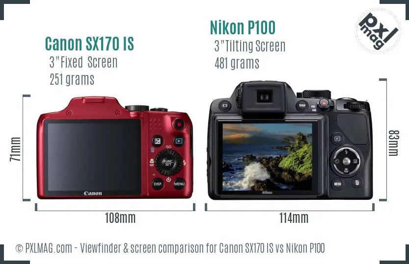 Canon SX170 IS vs Nikon P100 Screen and Viewfinder comparison