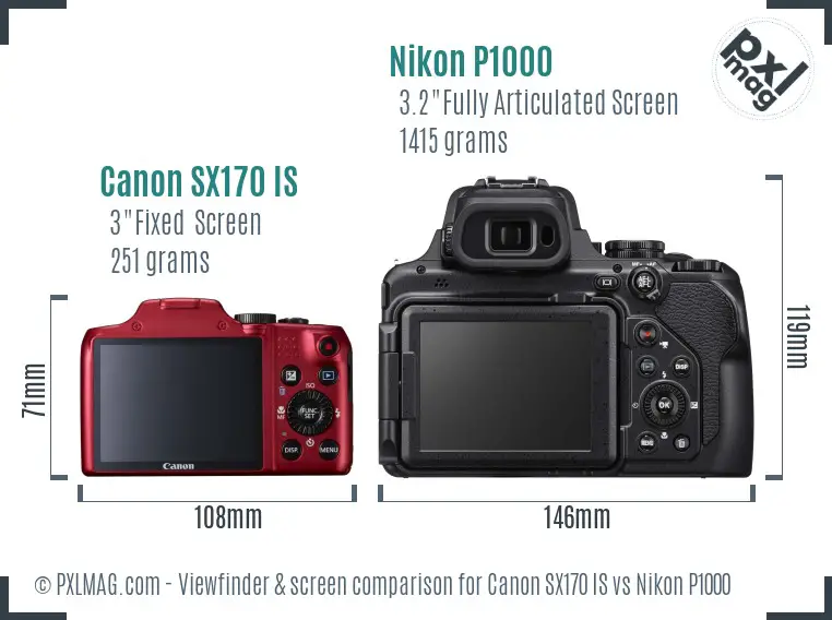 Canon SX170 IS vs Nikon P1000 Screen and Viewfinder comparison Canon SX170 IS vs Nikon P1000 Screen and Viewfinder comparison