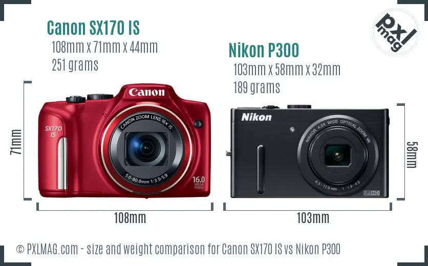 Canon SX170 IS vs Nikon P300 size comparison Canon SX170 IS vs Nikon P300 size comparison